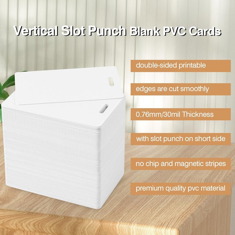 CAETOUNG 50 حزمة بطاقات PVC فارغة متميزة مع ثقب في الجانب القصير - بطاقات تعريف فارغة مع ثقب عمودي - بطاقات بلاستيكية بيضاء بجودة رسومية CR80 بسماكة 30 مل لطابعات بطاقات الهوية - Image 3